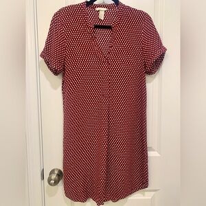 red polka dot dress h&m Women's Burgundy/Spotted Puff-sleeved flared-skirt dress